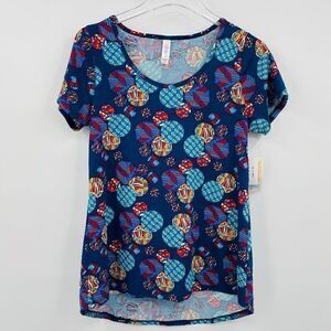 NEW Lularoe Size XS Teal Blue Polka Dot Geometric Print Classic T Shirt Top